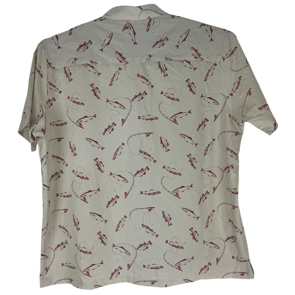 Croft Barrow Shirt Mens 2XL XXL Tall Quick Dry Fishing Vented AOP Bass Beige Red - Picture 2 of 11